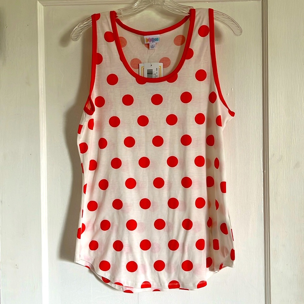 Lularoe Tank Top L NWT - Orange dots on White